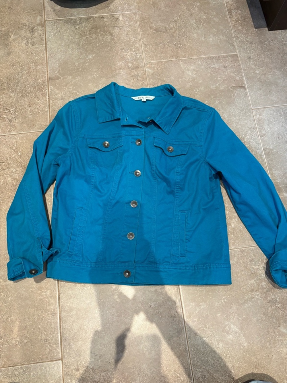 cleo Teal Button-Front Jean Jacket.